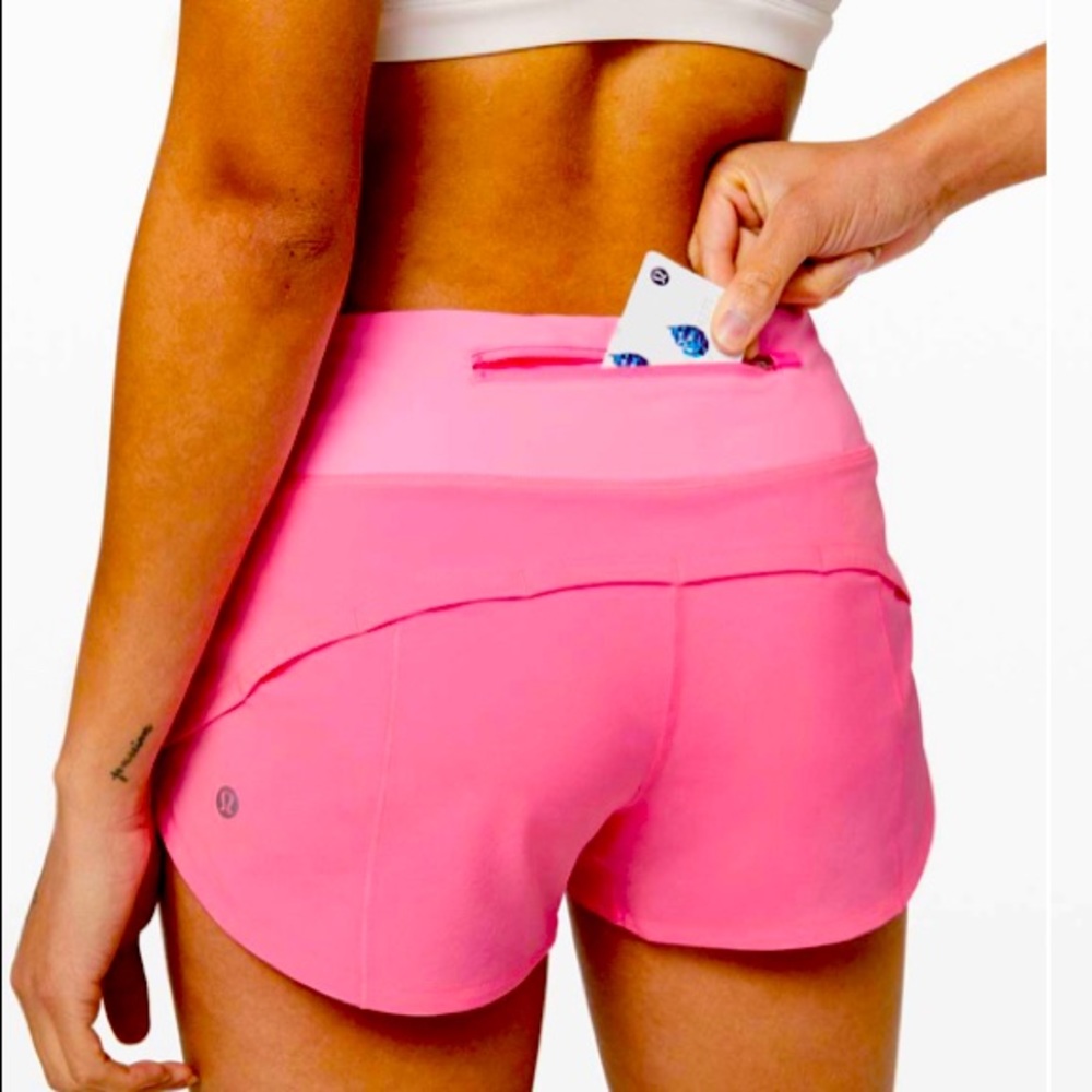 Lululemon speed up 2.5 inseam shorts size 4. Pink excellent condition.
